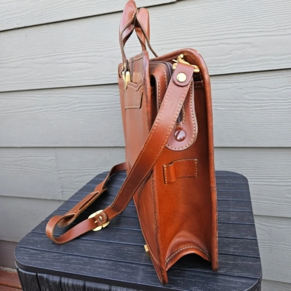 Vintage Hartmann by Lombardo Cognac Brown Leather Briefcase Lawyer Bag Crossbody